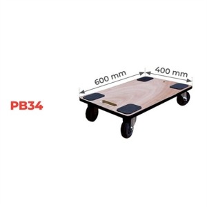 Plateau roulant bois 350 kg - 600 x 400 mm roues caoutchouc