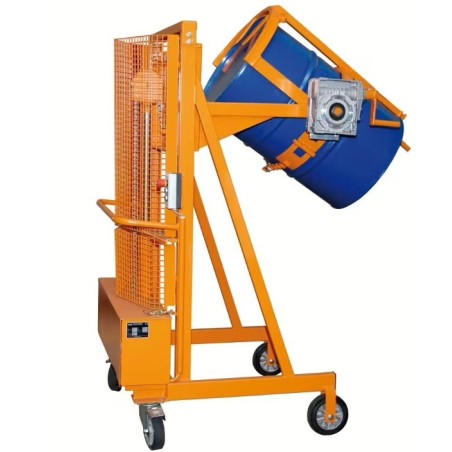 Chariot manuel pour le vidage de fût électro-hydraulique