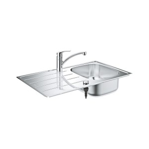 Evier inox 850x500 complet avec 1 cuve 1 égouttoir et mitigeur