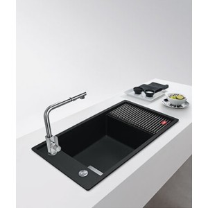 Evier grande cuve 877x495 mm  1 cuve et 1 égouttoir noir