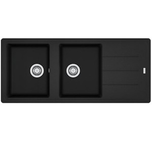 Evier 1160x500mm 2 cuves + 1 égouttoir en résine noir