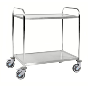 Chariot inox 2 tablettes avec 4 roues pivotantes