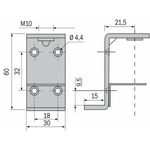 Support de vérin 60 mm pour meuble de cuisine