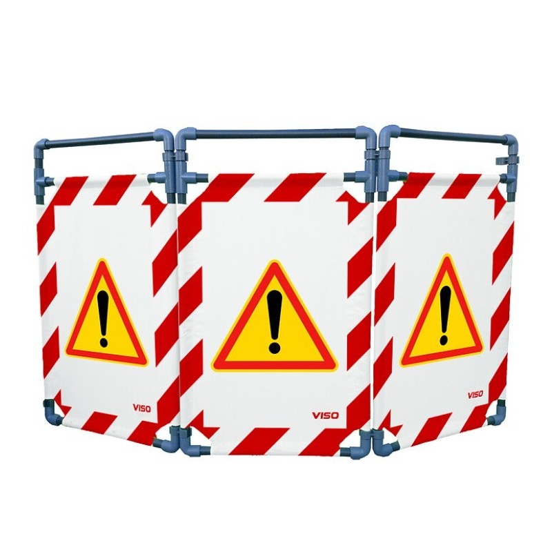 Barrière de sécurité paravent PVC avec 3 vantaux - logo danger - rouge et blanc