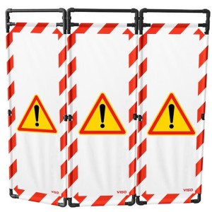 Barrière de sécurité paravent PVC avec 3 vantaux - logo danger - rouge et blanc