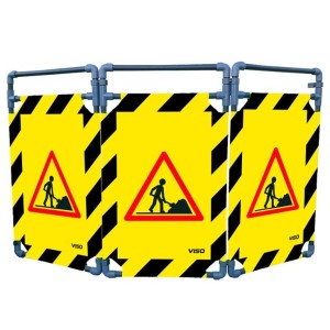 Barrière de sécurité paravent PVC avec 3 vantaux - logo chantier