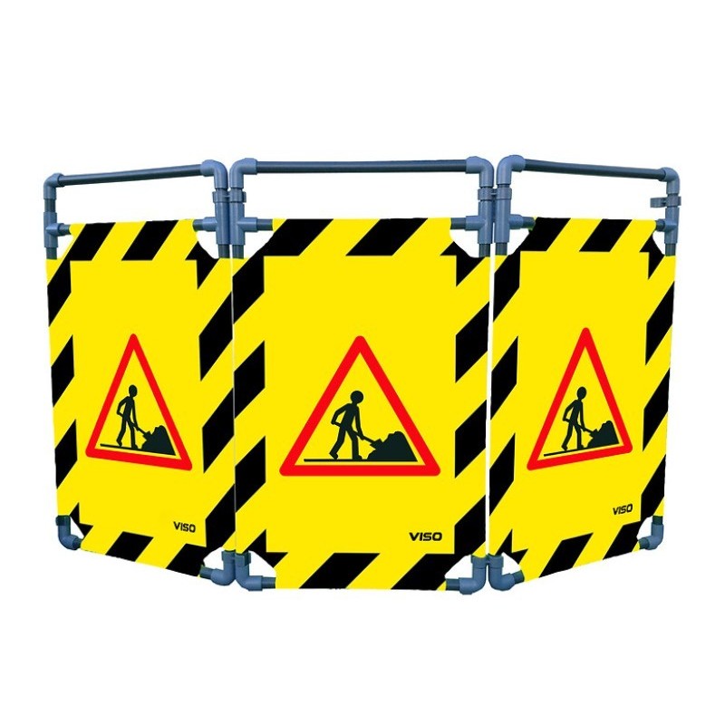 Barrière de sécurité paravent PVC avec 3 vantaux - logo chantier