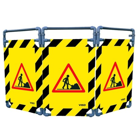 Barrière de sécurité paravent PVC avec 3 vantaux - logo chantier
