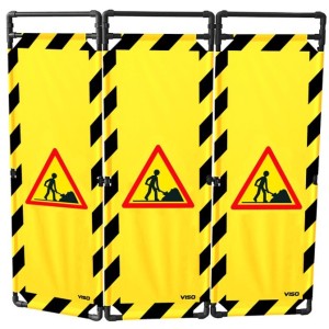 Barrière de sécurité paravent PVC avec 3 vantaux - logo chantier