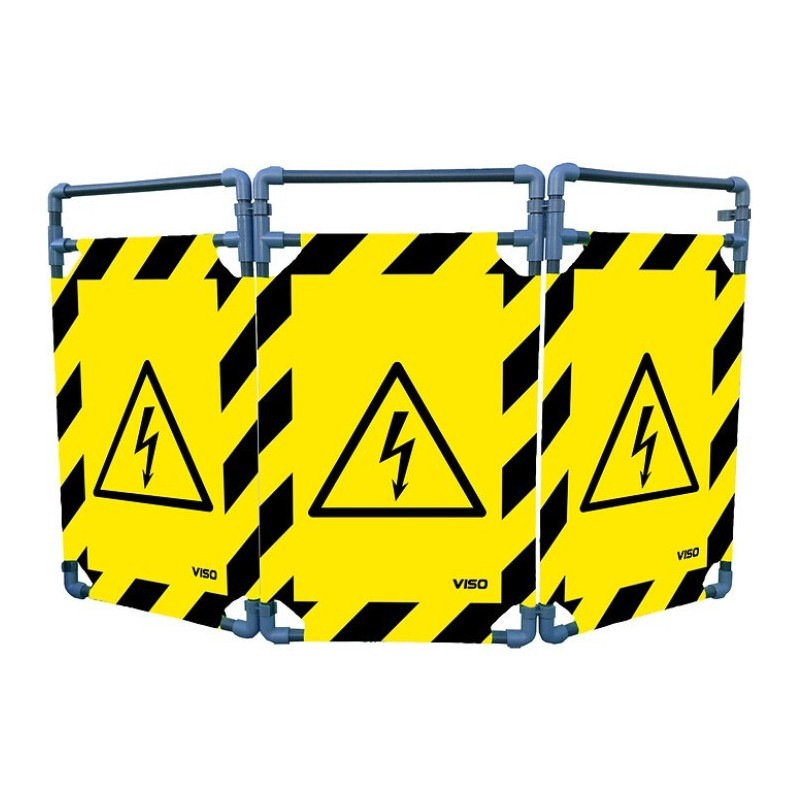 Barrière de sécurité paravent PVC avec 3 vantaux - logo danger électricité