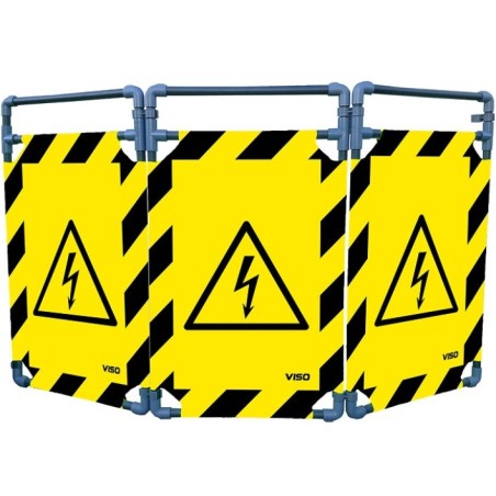 Barrière de sécurité paravent PVC avec 3 vantaux - logo danger électricité