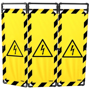 Barrière de sécurité paravent PVC avec 3 vantaux - logo danger électricité