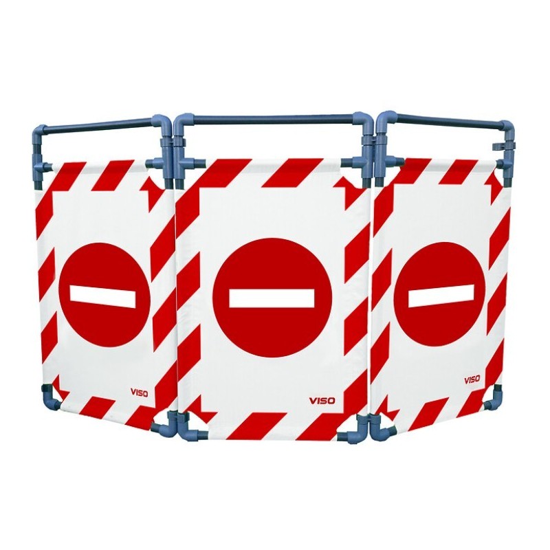 Barrière de sécurité paravent PVC avec 3 vantaux - logo sens interdit hauteur 1000 mm