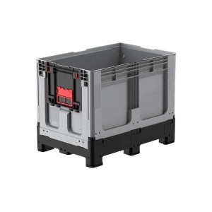 Caisse palette 1200x800x953mm repliable avec 4 pieds et porte battante sur 1 côté court