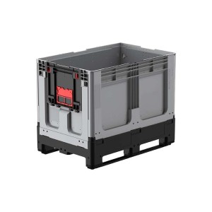 Caisse palette 1200x800x958mm repliable avec 2 semelles et porte battante sur 1 côté court