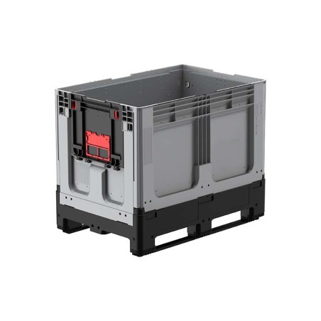 Caisse palette 1200x800x958mm repliable avec 2 semelles et porte battante sur 1 côté court