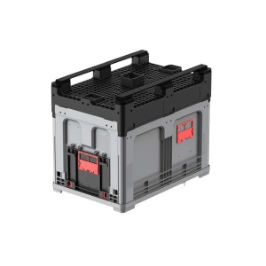 Caisse palette 1200x800x958mm repliable avec 2 semelles et porte battante sur 1 côté court