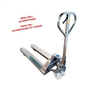 Transpalette manuel inox 304 et 316 capacité 2500 kg