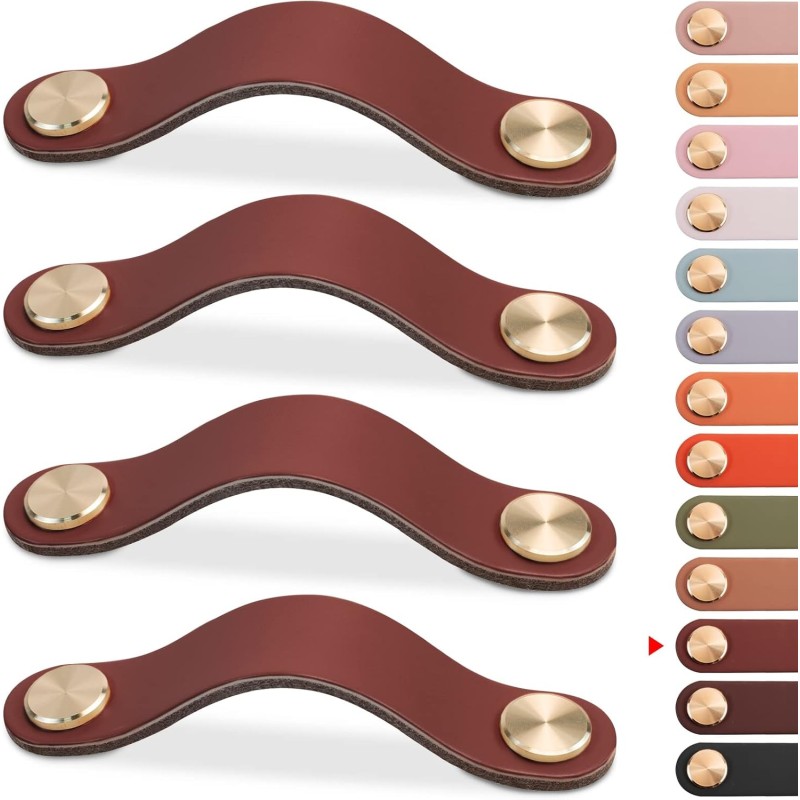 Poignée 96 mm marron en cuir pour meuble