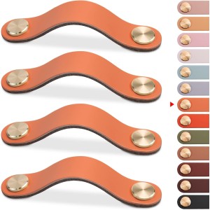 Poignée 96 mm orange clair en cuir pour meuble