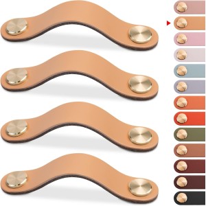 Poignée 128 mm beige en cuir pour meuble