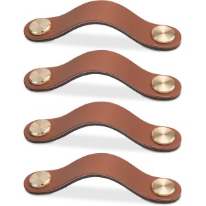 Poignée 128 mm café clair en cuir pour meuble