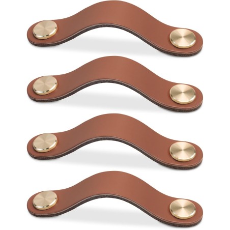 Poignée 128 mm café clair en cuir pour meuble