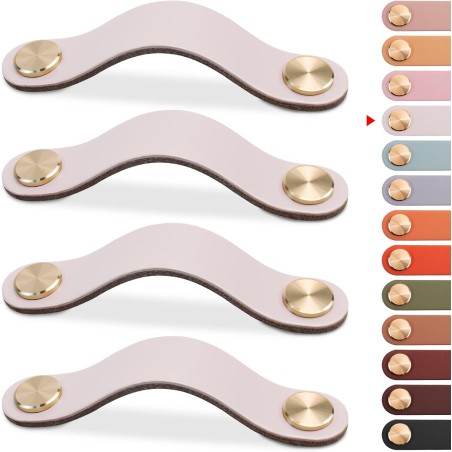 Poignée 128 mm crème en cuir pour meuble