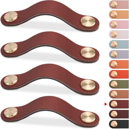Poignée 128 mm marron en cuir pour meuble