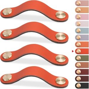 Poignée 128 mm orange en cuir pour meuble