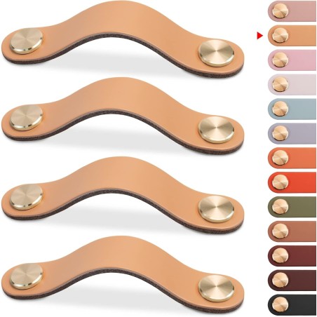 Poignée 160 mm beige en cuir pour meuble