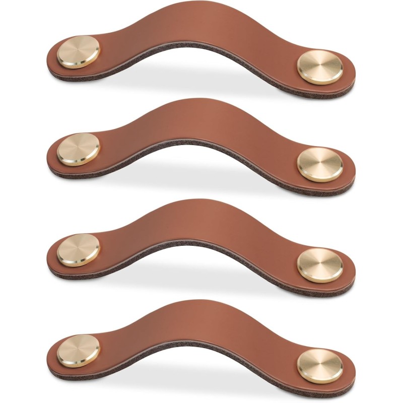Poignée 160 mm café clair en cuir pour meuble