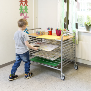 Chariot de séchage avec plateau supérieur pour écoles