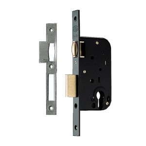 Serrure à larder à rouleau et pêne dormant à cylindre axe 50 mm - Têtière à bouts carrés