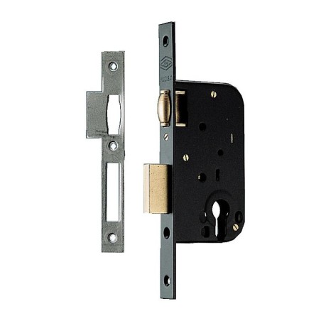 Serrure à larder à rouleau et pêne dormant à cylindre axe 50 mm - Têtière à bouts carrés