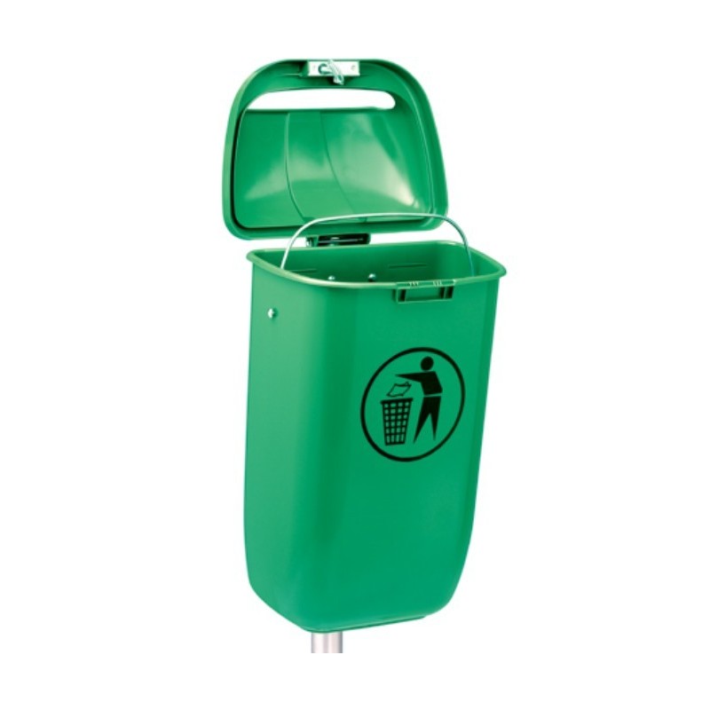 Corbeille 50 litres verte murale ou sur poteau