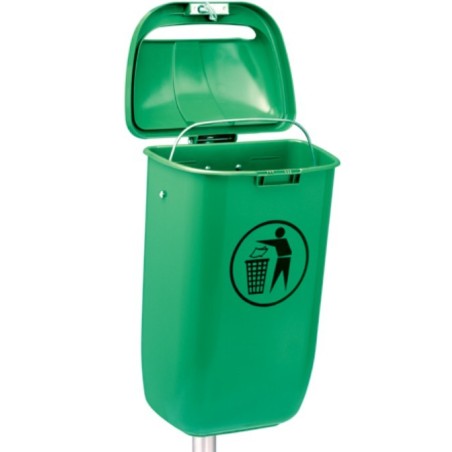 Corbeille 50 litres verte murale ou sur poteau