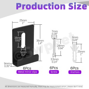 Lot de 6 clips de miroir suspension en métal noir avec vis Lot de 6 clips de miroir suspension en métal noir avec vis