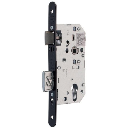 Serrure clé I, têtière acier, axe 50 mm, entraxe 70 mm, bouts ronds noir