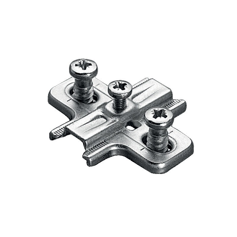 Embase cruciforme à visser Hancock, distance 3 mm, avec vis euro pré-montées Embase cruciforme à visser Hancock, distance 3 mm, avec vis euro pré-montées