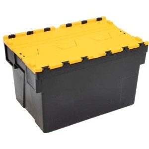 Bac navette 69L – 600x400x400mm avec couvercle de couleur jaune