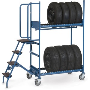 Chariot pour pneumatiques avec marchepied et support de sécurité