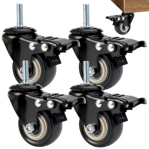 4 roulettes Pivotantes Tige Fileté M8x25mm - Avec frein