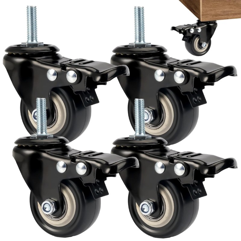 4 roulettes Pivotantes Tige Fileté M8x25mm - Avec frein 4 roulettes Pivotantes Tige Fileté M8x25mm - Avec frein