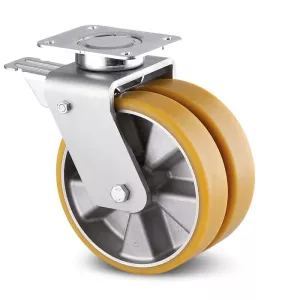 Roulette pivotante 125 mm à frein jumelée en acier et polyuréthane
