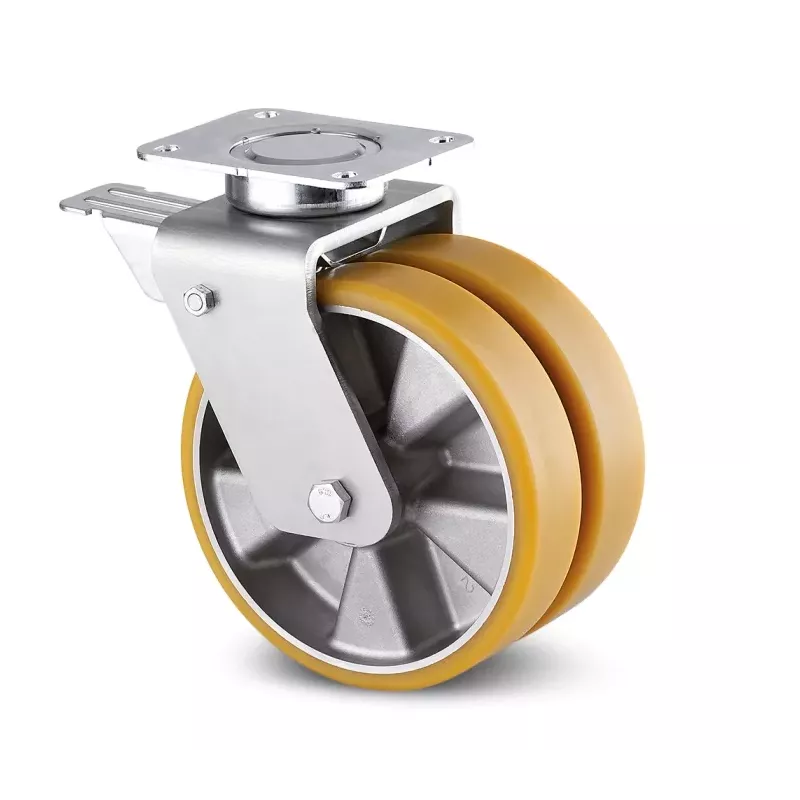 Roulette pivotante 125 mm à frein jumelée en acier et polyuréthane