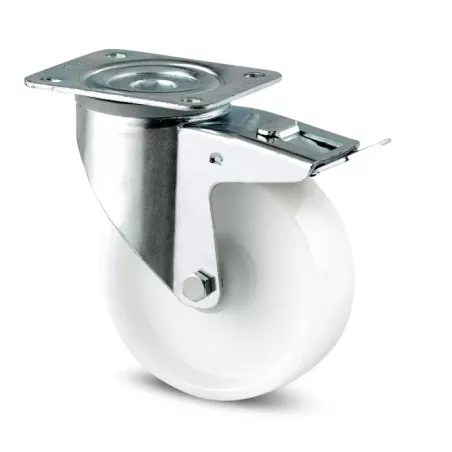 Roulette pivotante à frein 200mm en acier et polyamide