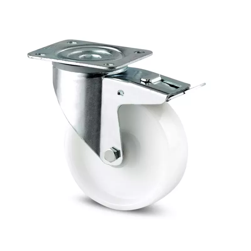 Roulette pivotante à frein 125mm en acier et polyamide - 250 kg