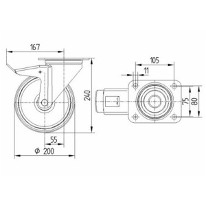 Roulette pivotante à frein 200mm en acier et polyamide