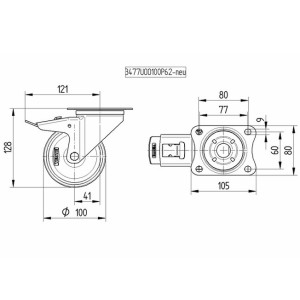 Roulette pivotante à frein 100mm en acier et polyamide - 200 kg